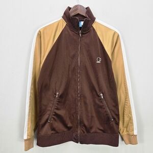 Vtg Y2K Ocean Pacific OP Track Jacket S Brown Tan Full‎ Zip